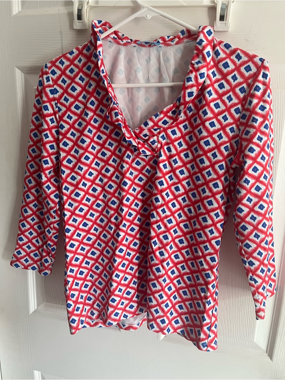 J. McLaughlin Durham Top Ruffle Long Sleeve Red Catalina Cloth size M